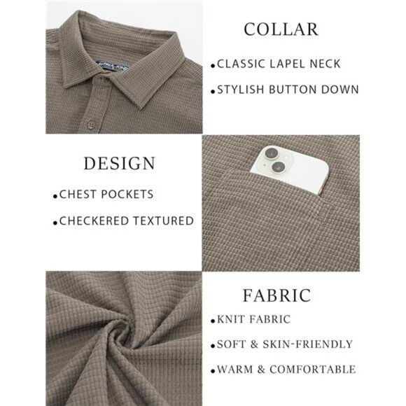 Men's Button Down Shirt Texture Wrinkle Free Shirts Long Sleeve - Picture 6 of 7